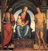 PERUGINO, Pietro Madonna and Child Enthroned with SS.John the Baptist and Sebastian oil painting
